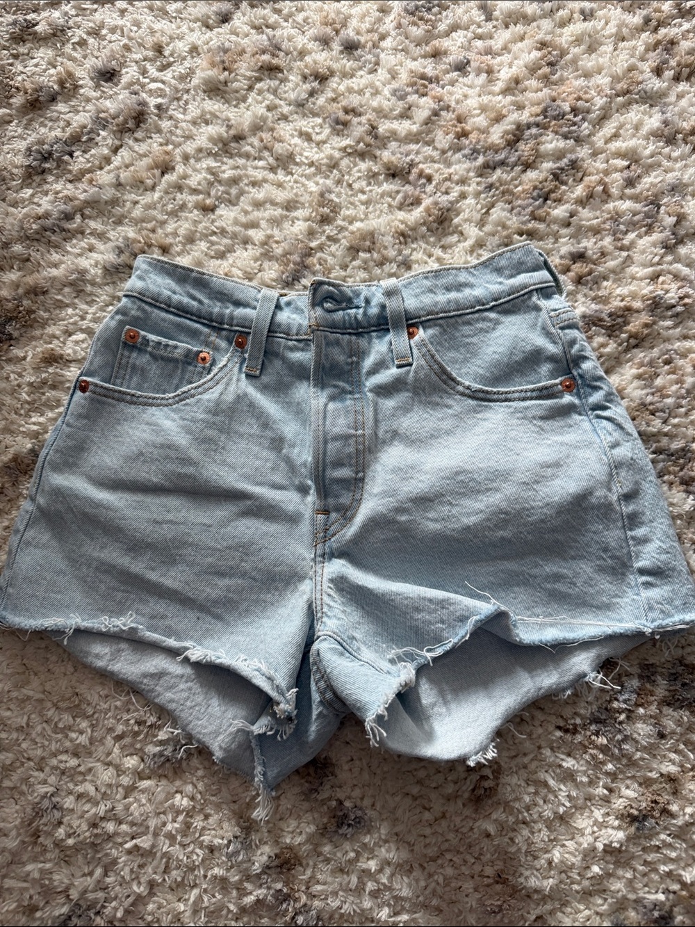 Levi's Light Blue Denim High-Rise Frayed Hem Shorts 25
